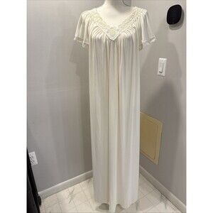 Vintage Shadowline Off White Nylon Lace Trim Peignoir Nightgown Size Large